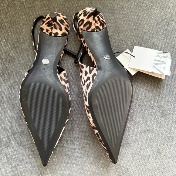🆕 Zara Animal Print Kitten Heel Slingbacks - Picture 4 of 6
